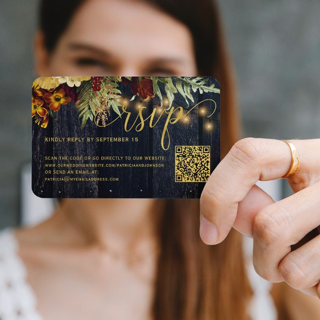 QR code rustic fall floral wedding RSVP enclosure (You can choose the ROUNDED CORNERS option)