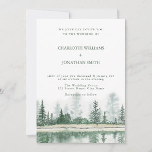 QR Code Rustic Mountain Forest Watercolor Wedding Invitation