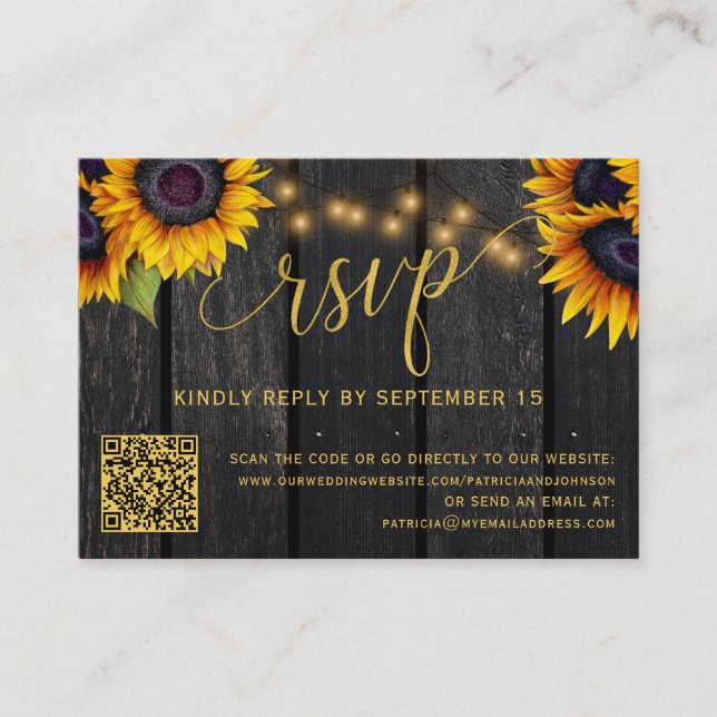 QR code rustic sunflower elegant wedding RSVP Enclosure Card (Front)
