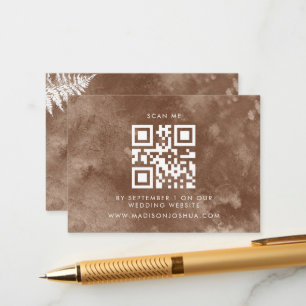 Qr Code Rustic Watercolor Wild Fern RSVP Enclosure Card