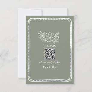 QR Code Sage Green Floral Wedding QR RSVP Card