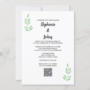QR Code Sage Green Leaf Black Script Wedding Invitation