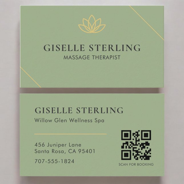 QR Code Sage Green Massage Therapist Business Card (Creator Uploaded)