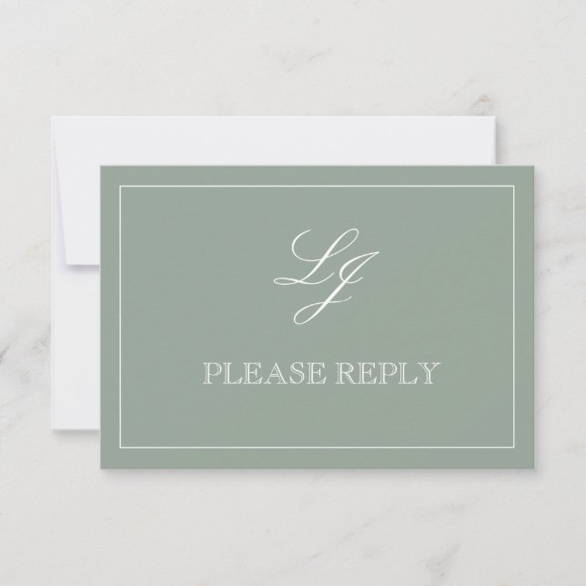 QR Code Sage Green Script Monogram Wedding RSVP Card (Front)