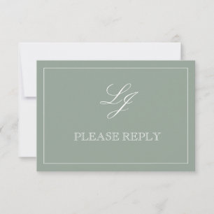 QR Code Sage Green Script Monogram Wedding RSVP Card