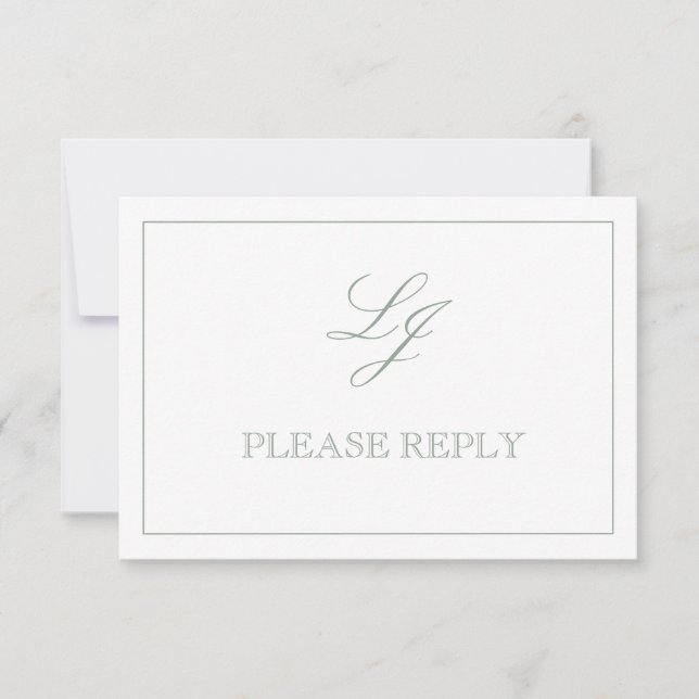 QR Code Sage Green Script Monogramme Mariage RSVP (Devant)