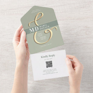 QR Code Sage Mariage Vert Tout en un Invitation