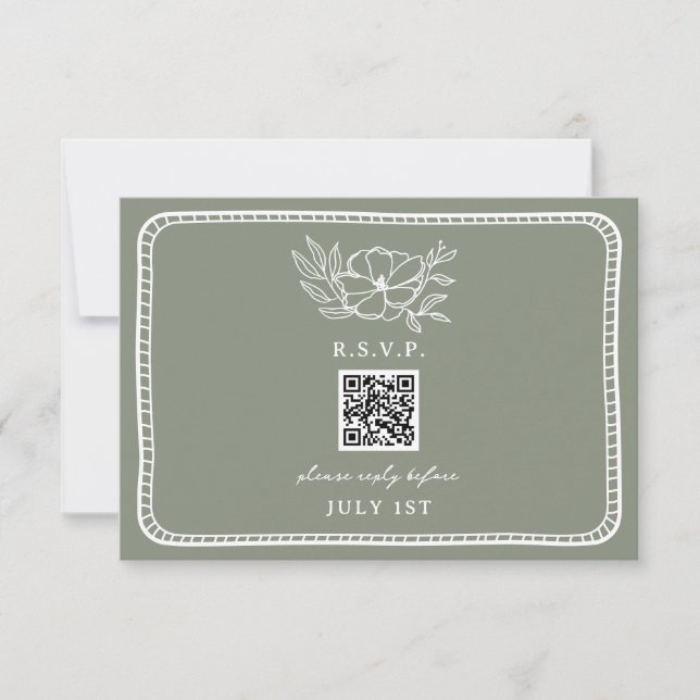 QR Code Sage Vert Floral Mariage QR RSVP (Devant)
