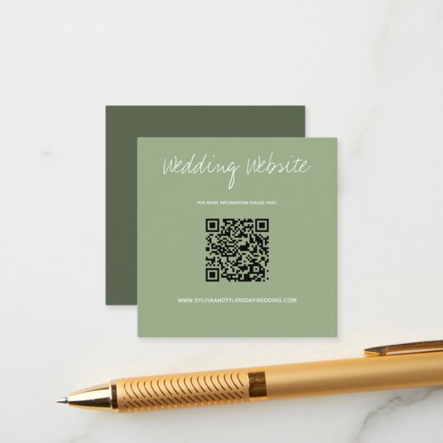 QR Code Sage Wedding Website Enclosure Card (Front/Back In Situ)