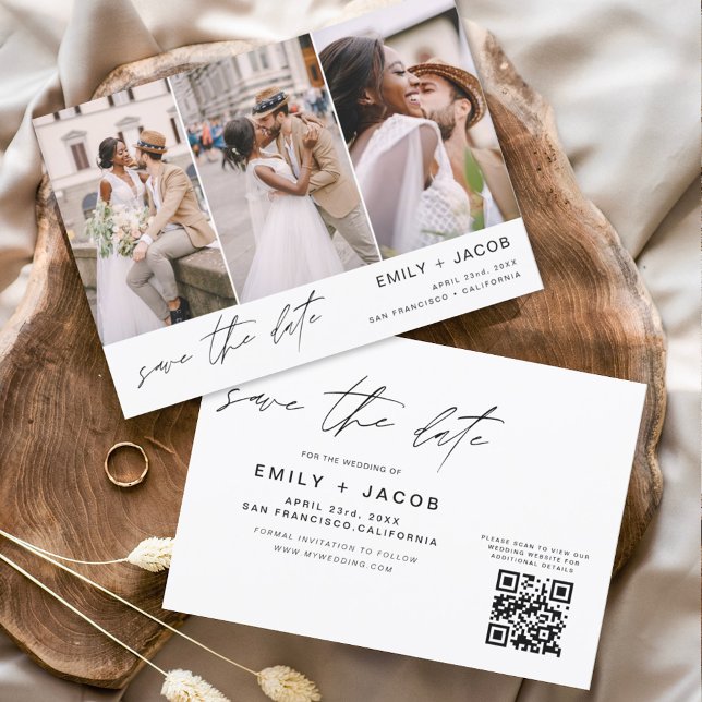 QR Code Save the Date - 3 Photo Elegant Modern Flyer (Creator Uploaded)