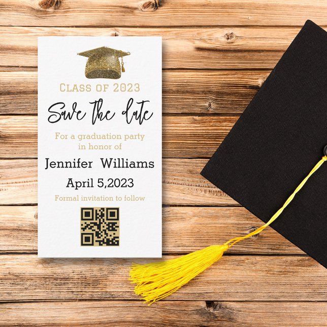 qr code save the date graduation gold Announcement (Creator Uploaded)