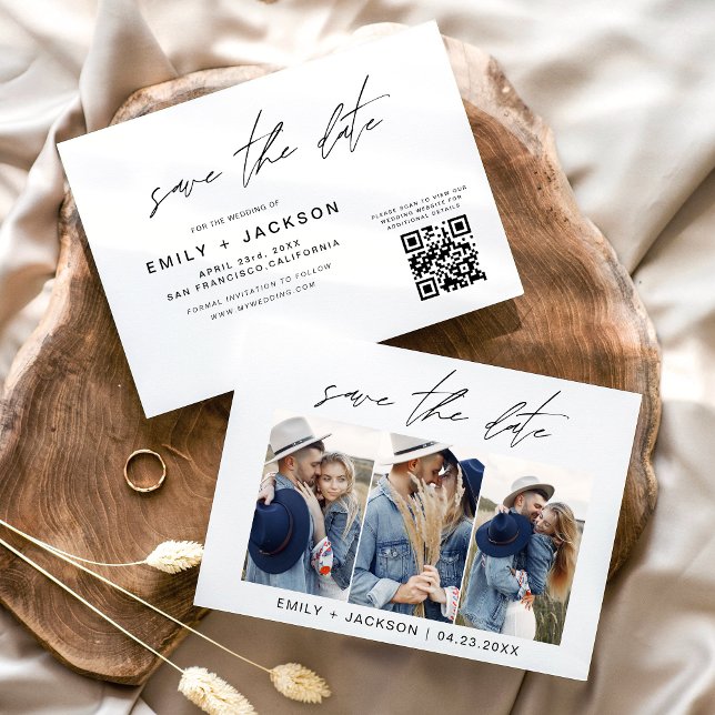 QR Code - Save the Date  Modern 3 Photo Elegant (Creator Uploaded)
