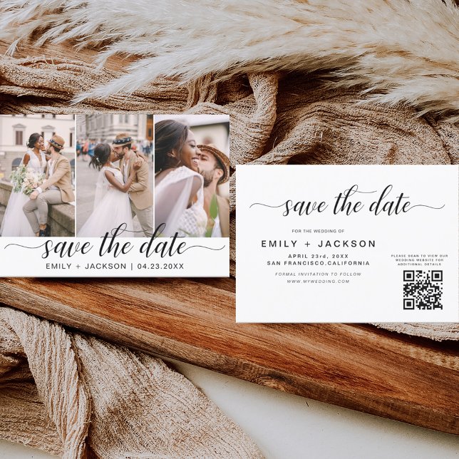 QR Code - Save the Date  Modern Elegant 3 Photo (Creator Uploaded)