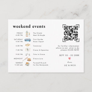 QR Code Scan Illustrated Wedding Weekend Details Enclosure Card