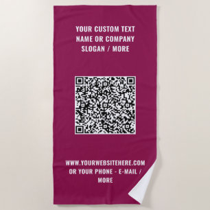 QR Code Scan Info Beach Towel Your Text and Colour