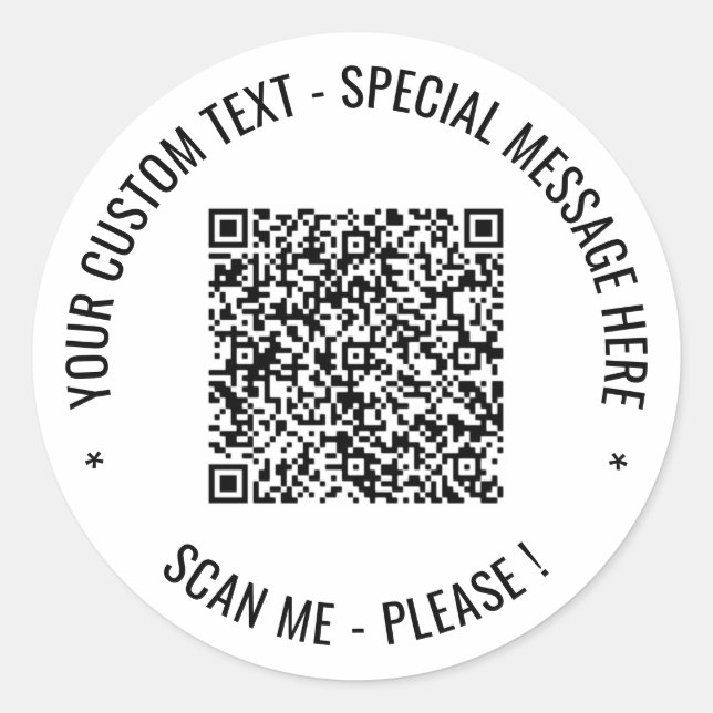 QR Code Scan Info Custom Text and Colors Sticker (Front)