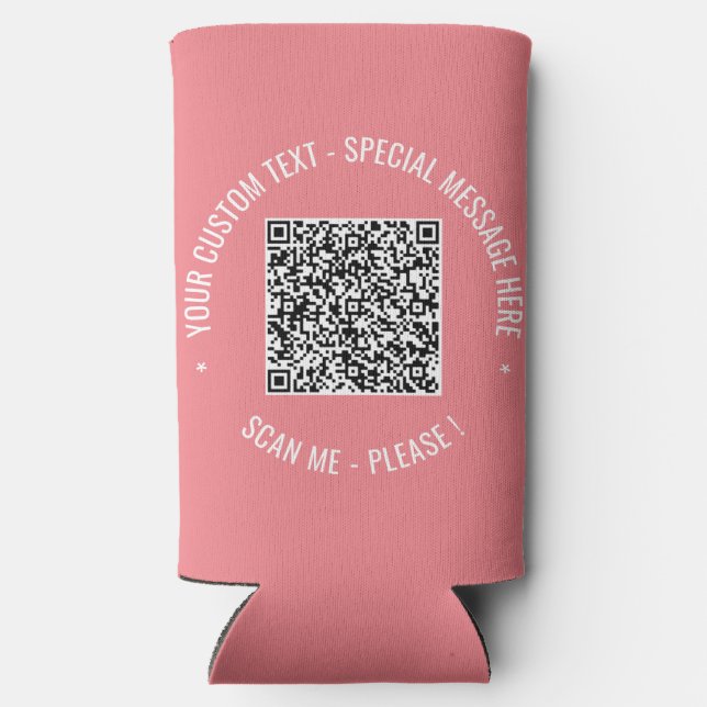 QR Code Scan Info Custom Text and Colour Can Coole Seltzer Can Cooler (Back)