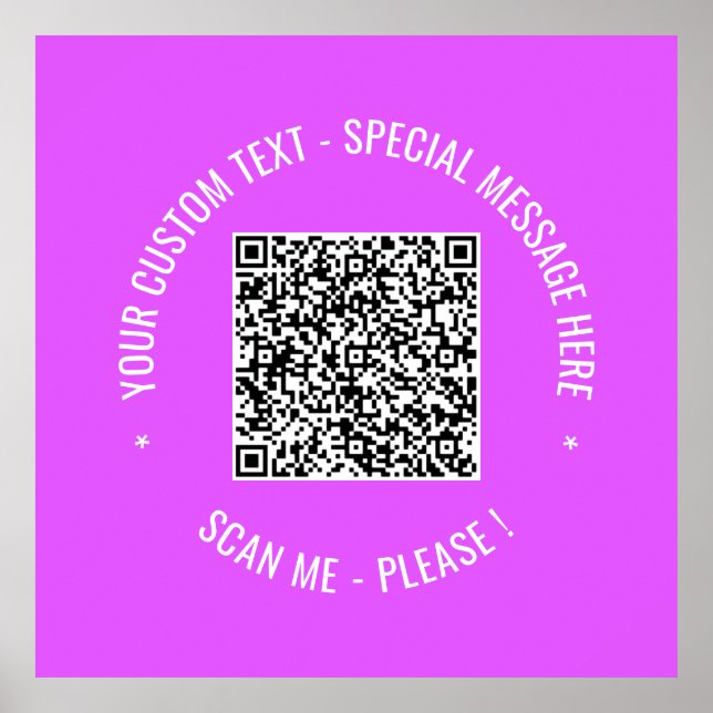 QR Code Scan Info Custom Text Colors Poster Print (Front)
