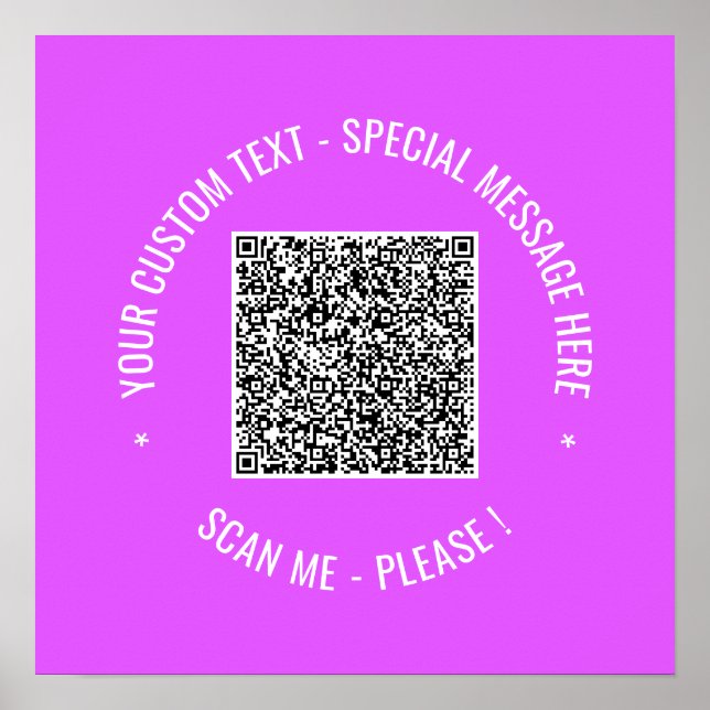 QR Code Scan Info Custom Text Colors Poster Print (Front)