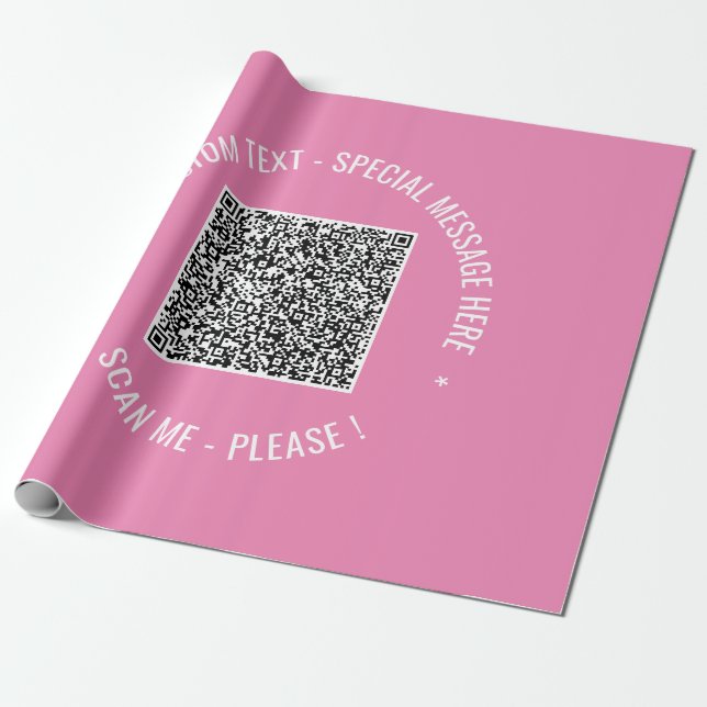 QR Code Scan Info Custom Text Colours Personalized Wrapping Paper (Unrolled)