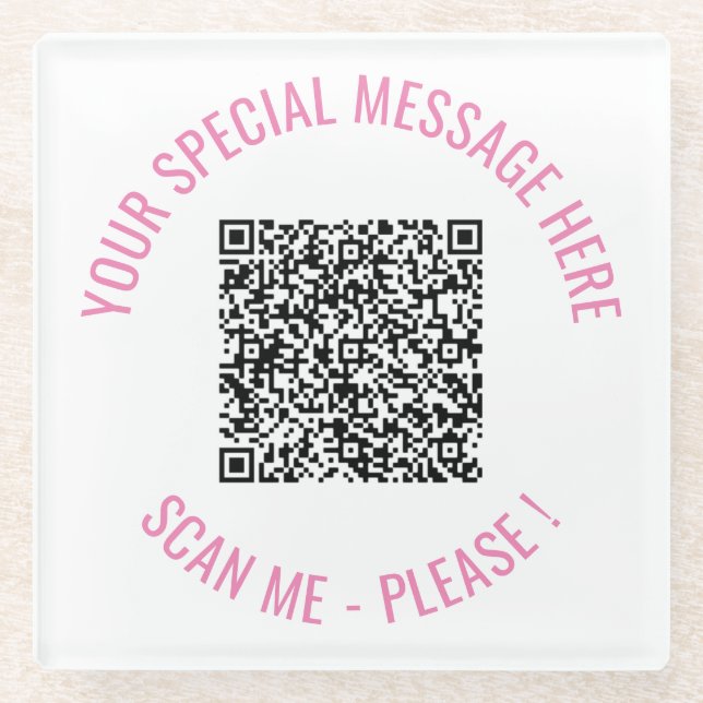 QR Code Scan Info Custom Text Glass Coaster (Front)