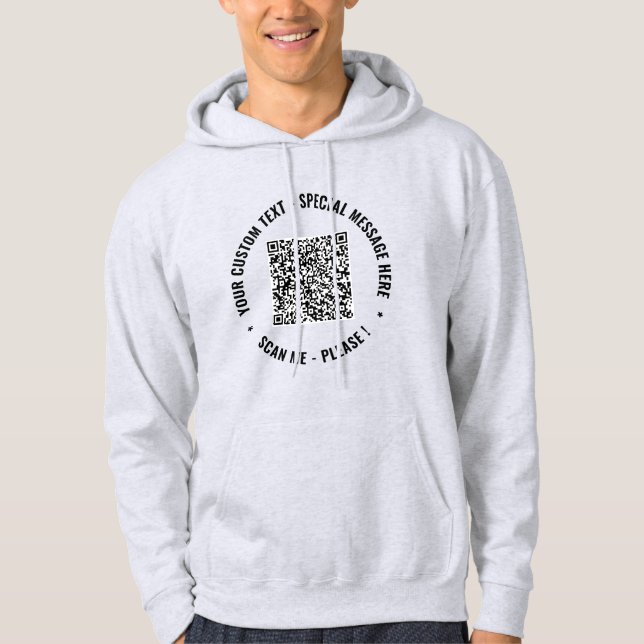 QR Code Scan Info Custom Text Personalized Hoodie (Front)