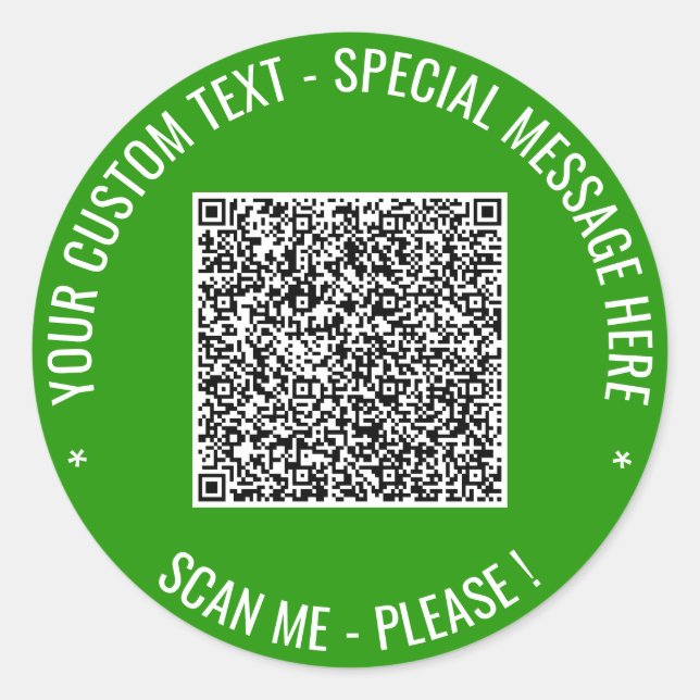 QR Code Scan Info Custom Text Sticker Your Colours (Front)