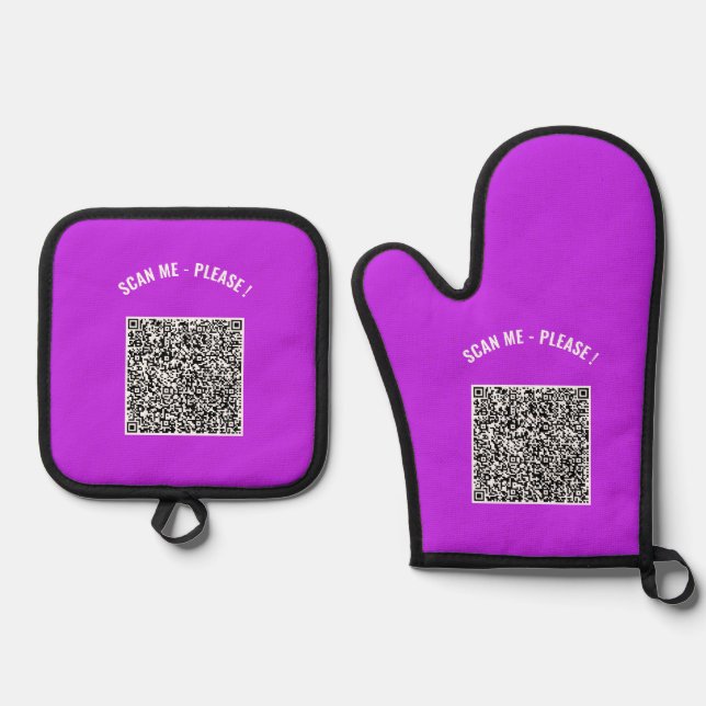 QR Code Scan Info Your Special Message Gift Oven Mitt & Pot Holder Set (Front)