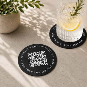 QR Code   Scan Me Black Modern Stylish Business Round Paper Coaster