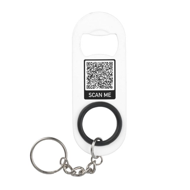 QR Code Scan Me Personalized Modern Design Keychain Bottle Opener (Front)