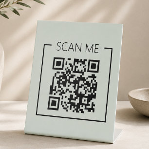 QR Code Scan Me Sage Green Business Pedestal Sign