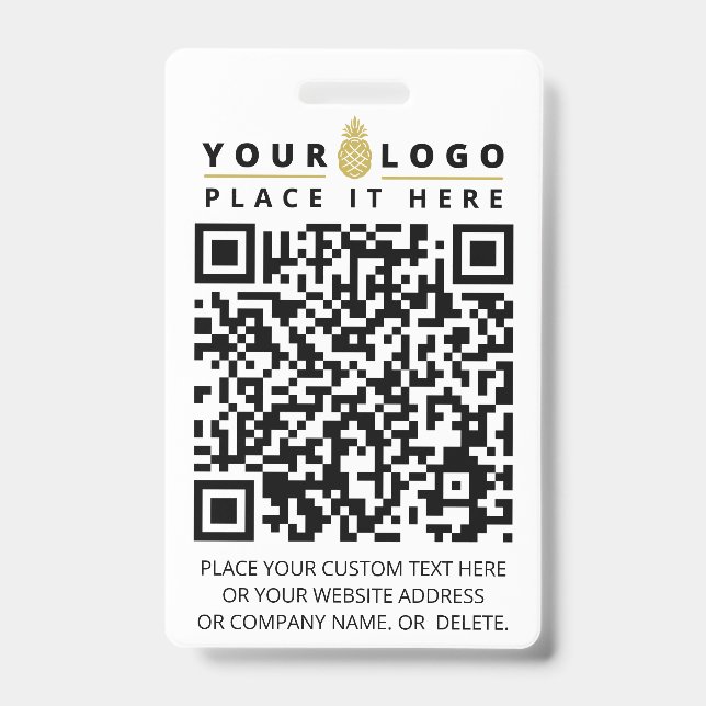 QR Code Scan Now | Modern Custom Company Logo Text Badge (Front)