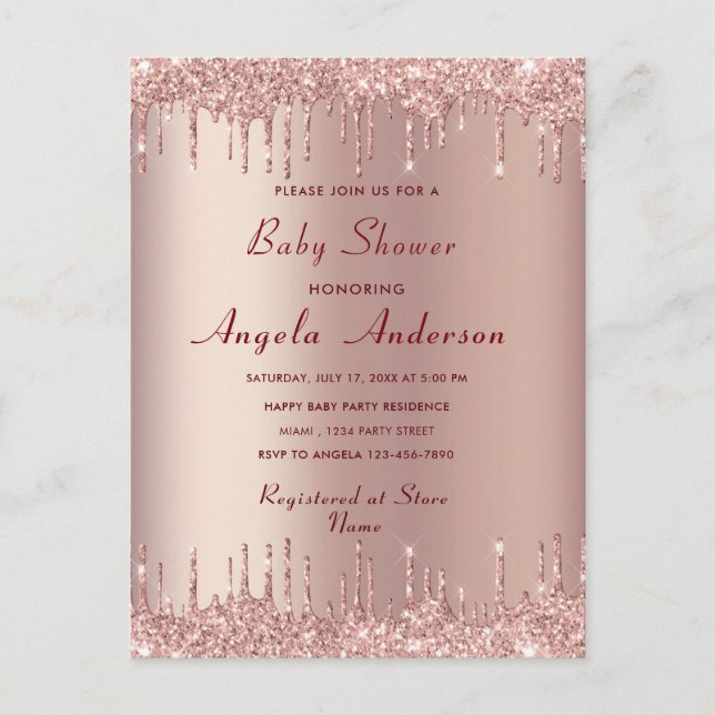 QR Code Scan Rose Gold Baby Girl Shower Invitation (Devant)