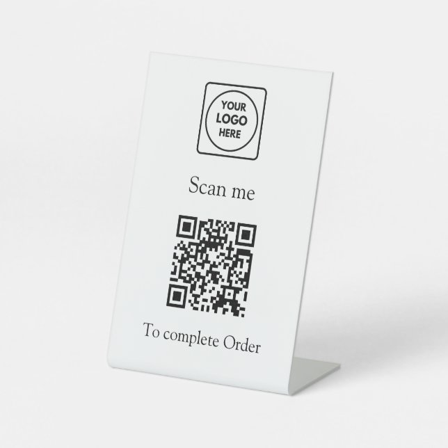 QR Code Scan-to-Order | Custom Business Logo  Pedestal Sign (Front)