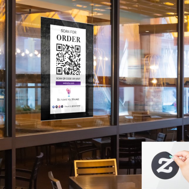 QR Code Scan to Order | Restaurant Cafe Window Cling (Restaurant Window)