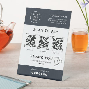 QR Code Scan to Pay   Business Logo Contactless  Pedestal Sign