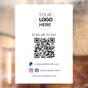 QR Code Scan to Pay   Paypal Payment Business Logo Window Cling