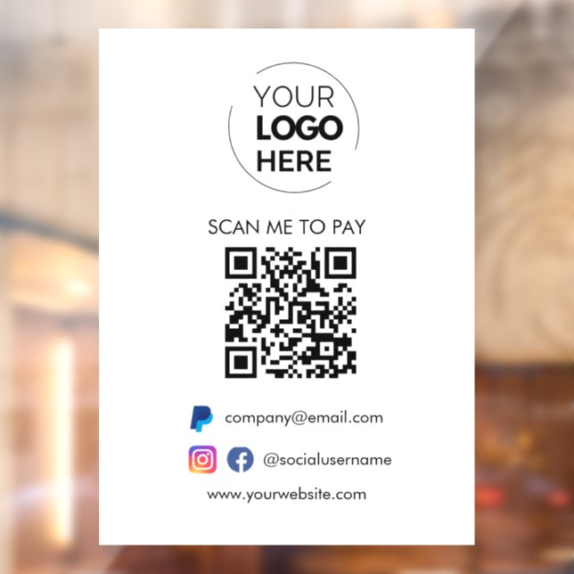 QR Code Scan to Pay | Paypal Payment Business Logo Window Cling (Sheet 2)