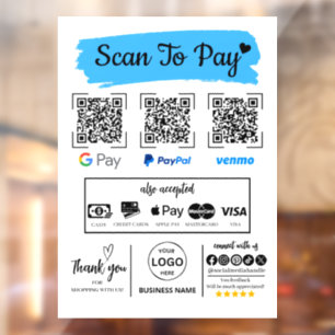 QR Code Scan to Pay Venmo Paypal Google Pay  Window Cling