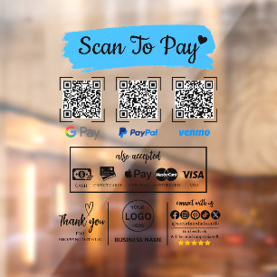 QR Code Scan to Pay Venmo Paypal Google Pay Window Cling