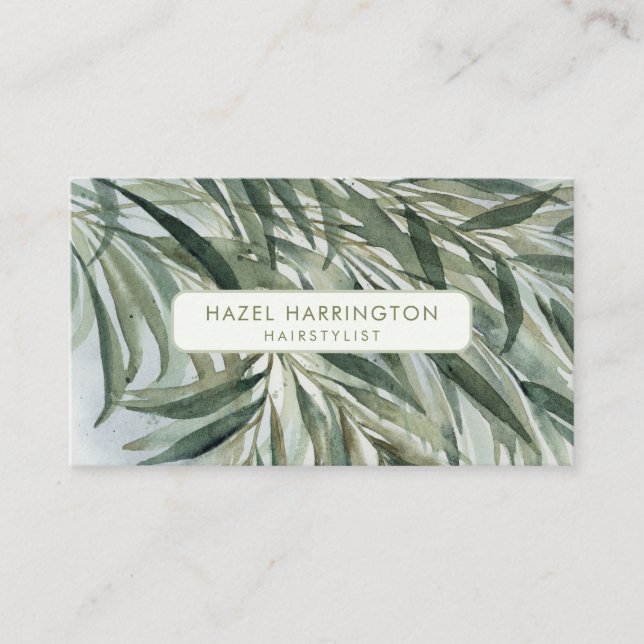 QR Code Scannable Botanical Greenery Watercolor  Business Card (Front)