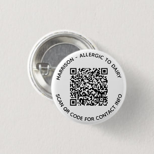 QR Code scannable contactless Info custom text 1 Inch Round Button