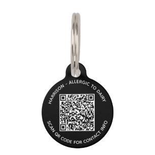 QR Code scannable contactless Info custom text  Pet Tag