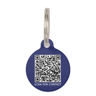 QR Code scannable contactless  Info dog cat navy Pet Tag