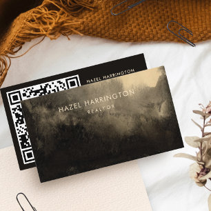 QR Code Scannable Dark Moody Abstract Watercolor Business Card