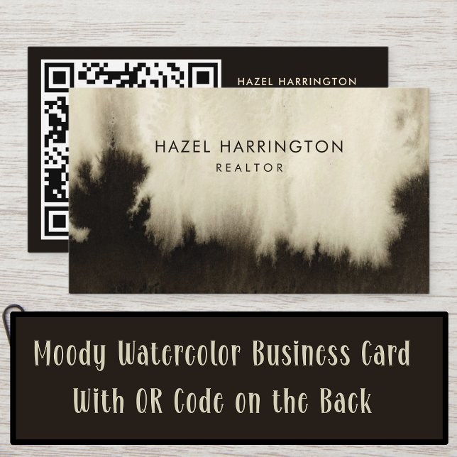 QR Code Scannable Dark Moody Abstract Watercolor Business Card (Creator Uploaded)