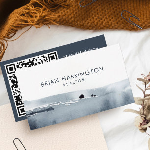 QR Code Scannable Minimalist Soft Gray Watercolor Business Card