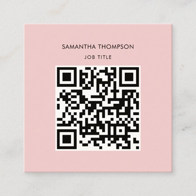 QR Code Scannable Modern Professional Blush Pink Square Business Card (Front)