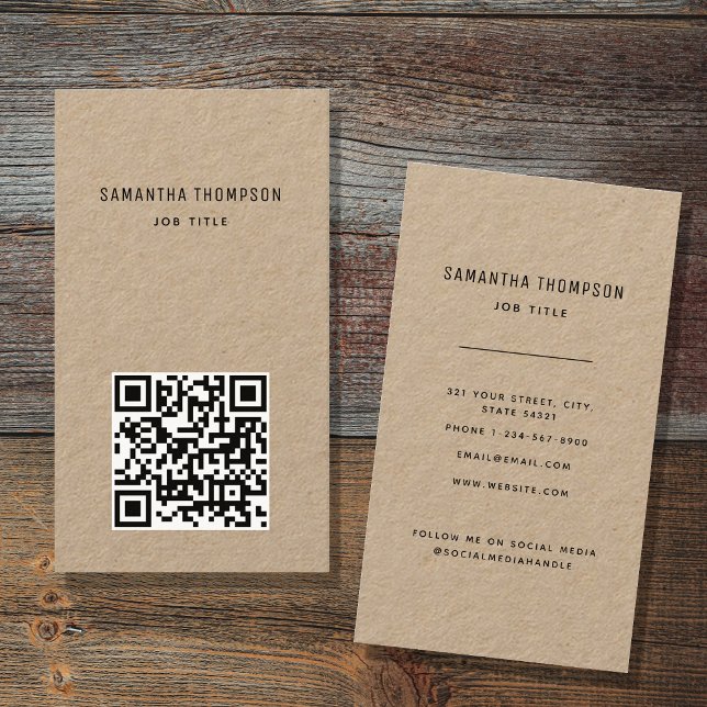QR Code Scannable Modern Professional Rustic Kraft Business Card (Creator Uploaded)