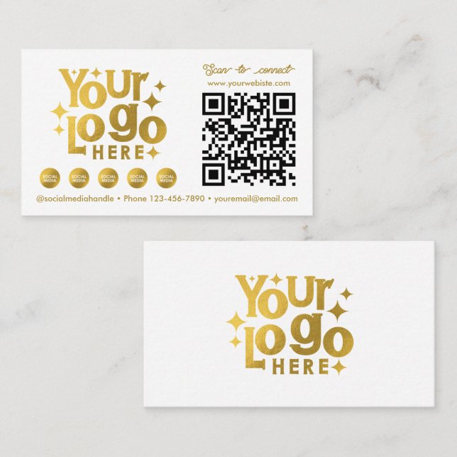 QR Code Scannable Social Media Gold Business Logo Business Card (Front/Back)